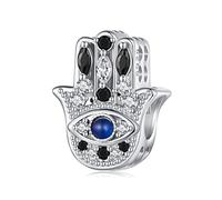 Abalorio de mano de plata de ley 925 con diseño de mano de Fátima, amor, amistad, familia, corazón, piedra natal, letra de Navidad, para pulsera Pandora, talla única, Plata de ley, Circón