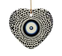 Abalorio de Navidad con retrato de ojo gigante misterioso, dije de Navidad de cerámica de doble cara para manualidades, adorno decorativo de Navidad con cordón dorado
