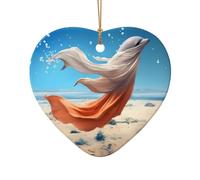Abalorio de Navidad de delfines bailarines, dije de Navidad de cerámica de doble cara para manualidades, adorno decorativo de Navidad con cordón dorado