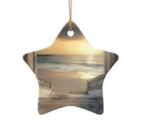Abalorio de Navidad de escalera al cielo, dije de Navidad de cerámica de doble cara para manualidades, adorno decorativo de Navidad con cordón dorado