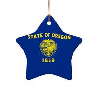 Abalorio de Navidad de la bandera del estado de Oregon, dije de Navidad de cerámica de doble cara para manualidades, adorno decorativo de Navidad con cordón dorado