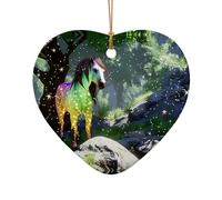 Abalorio de Navidad de The Horse in Fairy Tales - Abalorio de Navidad de cerámica de doble cara para manualidades - Adorno decorativo de Navidad con cordón dorado