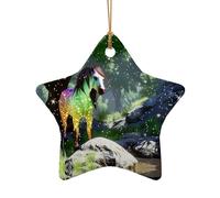 Abalorio de Navidad de The Horse in Fairy Tales - Abalorio de Navidad de cerámica de doble cara para manualidades - Adorno decorativo de Navidad con cordón dorado