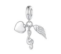 Abalorio de nota musical, abalorio de plata de ley 925 compatible con collar de pulsera Pandora, BSC814