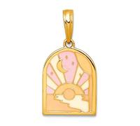Abalorio de oro amarillo macizo pulido multicolor de 10,8 mm y luna celestial, regalo de joyería para mamá, talla única, Metal Esmaltado metal, No es una piedra preciosa