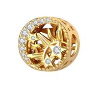 Abalorio de oro calado sol luna estrellas, abalorio para pulsera, collar de pulsera Pandora compatible con