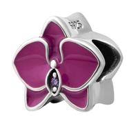 Abalorio de orquídea de plata de ley 925 con diseño de flor de aniversario, para pulsera Pandora (Fuschia)