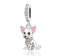 Abalorio de perro chihuahua de plata 925 compatible con abalorios Pandora, Trollbeads, Chamilia, Biagi y muchas otras pulseras del Reino Unido., S, Metal, No es una piedra preciosa