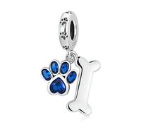 Abalorio de perro de la pata y hueso de plata de ley 925 compatible con pulseras Pandora, pulsera de abalorios europeos, regalo para mujer, Plata, Piedra preciosa de circonita