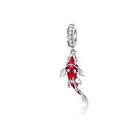 Abalorio de pez en plata de ley 925 con colgante de esmalte rojo, compatible con pulseras y collares de estilo europeo, Pandora