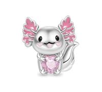 Abalorio de plata 925 con diseño de ajolote rosa con corazón, compatible con abalorios Pandora, Trollbeads, Chamilia, Biagi y muchas otras pulseras del Reino Unido.