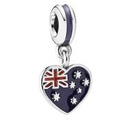 Abalorio de plata 925 con diseño de bandera de corazón de Australia compatible con abalorios Pandora, Trollbeads, Chamilia, Biagi y muchas otras pulseras del Reino Unido.