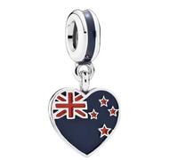 Abalorio de plata 925 con diseño de bandera de corazón de Nueva Zelanda, compatible con abalorios Pandora, Trollbeads, Chamilia, Biagi y muchas otras pulseras del Reino Unido.