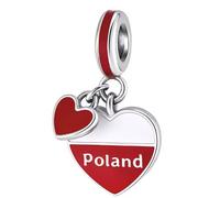 Abalorio de plata 925 con diseño de bandera de corazón de Polonia compatible con abalorios Pandora, Trollbeads, Chamilia, Biagi y muchas otras pulseras del Reino Unido.