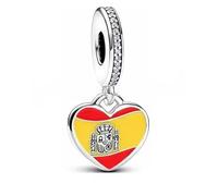 Abalorio de plata 925 con diseño de corazón con bandera de España, compatible con abalorios Pandora, Trollbeads, Chamilia, Biagi y muchas otras pulseras del Reino Unido.