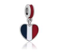 Abalorio de plata 925 con diseño de corazón de bandera de Francia, compatible con abalorios Pandora, Trollbeads, Chamilia, Biagi y muchas otras pulseras del Reino Unido.