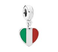 Abalorio de plata 925 con diseño de corazón de bandera de Italia compatible con abalorios Pandora, Trollbeads, Chamilia, Biagi y muchas otras pulseras del Reino Unido.