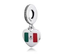 Abalorio de plata 925 con diseño de corazón de bandera de México, compatible con abalorios Pandora, Trollbeads, Chamilia, Biagi y muchas otras pulseras del Reino Unido.
