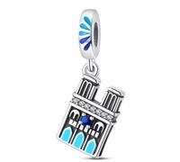 Abalorio de plata 925 con diseño de la catedral de Notre Dame, París, Francia, compatible con pulseras Pandora, Trollbeads, Chamilia, Biagi y muchas otras pulseras del Reino Unido., S, Metal, No es