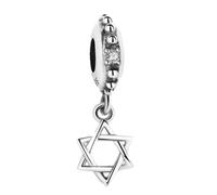 Abalorio de plata 925 con símbolo de estrella de David, compatible con abalorios Pandora, Trollbeads, Chamilia, Biagi y muchas otras pulseras del Reino Unido., S, Metal, No es una piedra preciosa