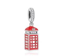 Abalorio de plata 925 para cabina telefónica de Londres, compatible con abalorios Pandora, Trollbeads, Chamilia, Biagi y muchas otras pulseras del Reino Unido., S, Metal, No es una piedra preciosa