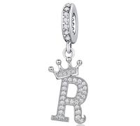 Abalorio de plata con letra compatible con Pandora, pulsera con inicial del alfabeto, dijes de corona, regalos de joyería para mujeres, Circonita cúbica