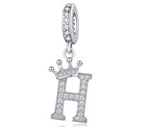 Abalorio de plata con letra compatible con Pandora, pulsera con inicial del alfabeto, dijes de corona, regalos de joyería para mujeres, Circonita cúbica