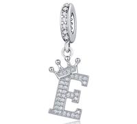 Abalorio de plata con letra compatible con Pandora, pulsera con inicial del alfabeto, dijes de corona, regalos de joyería para mujeres, Circonita cúbica