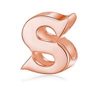 Abalorio de plata de ley 925 auténtica con letra inicial A-Z del alfabeto compatible con pulseras Pandora (letra S de oro rosa