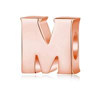 Abalorio de plata de ley 925 auténtica con letra inicial A-Z del alfabeto compatible con pulseras Pandora (letra M de oro rosa)