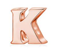 Abalorio de plata de ley 925 auténtica con letra inicial A-Z del alfabeto compatible con pulseras Pandora (letra K de oro rosa)