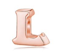 Abalorio de plata de ley 925 auténtica con letra inicial A-Z del alfabeto compatible con pulseras Pandora (letra L de oro rosa)