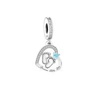 Abalorio de plata de ley 925 compatible con pulsera Pandora Charm Moments con texto en inglés "Mother To Be Daughter", color rosa y azul, Metal, No es una piedra preciosa