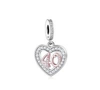 Abalorio de plata de ley 925 compatible con pulseras Pandora Charm Moments de 13, 18, 21, 30, 40, 50, 60, 70 y 80 años de edad, cumpleaños, aniversario, oro rosa, Metal