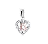 Abalorio de plata de ley 925 compatible con pulseras Pandora Charm Moments de 13, 18, 21, 30, 40, 50, 60, 70 y 80 años de edad, cumpleaños, aniversario, oro rosa, Metal Plata de ley, No es una piedra