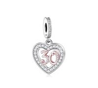 Abalorio de plata de ley 925 compatible con pulseras Pandora Charm Moments de 13, 18, 21, 30, 40, 50, 60, 70 y 80 años de edad, cumpleaños, aniversario, oro rosa, Metal
