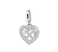 Abalorio de plata de ley 925 compatible con pulseras Pandora Charm Moments de 13, 18, 21, 30, 40, 50, 60, 70 y 80 años de edad, cumpleaños, aniversario, oro rosa, Metal