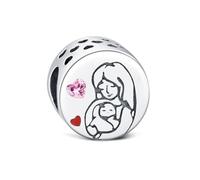 Abalorio de plata de ley 925 compatible con pulseras Pandora, diseño de perro con texto en inglés "Mom Has You In His Arms", ideal para esposa, Día de la Madre, amor, corazón, regalo de cumpleaños,