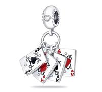 Abalorio de plata de ley 925 con diseño de casino de la suerte, esmalte de circonita cúbica, para pulseras o collares Pandora para graduación, San Valentín, Navidad, talla única, Plata de ley Zirconia