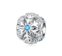 Abalorio de plata de ley 925 con diseño de copo de nieve en color azul para pulsera Pandora