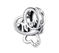 Abalorio de plata de ley 925 con diseño de corazón para el día de la madre, compatible con pulseras Pandora, collar para mujer, talla única, Plata de ley, Circonita cúbica