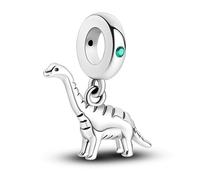 Abalorio de plata de ley 925 con diseño de dinosaurio de braquiosaurio majestuoso para pulseras Pandora, collar de plata de ley maciza, en caja de regalo, Plata esterlina Zirconia cúbica, Circonita