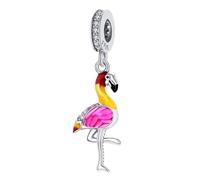 Abalorio de plata de ley 925 con diseño de flamenco, diseño de animal para pulsera Pandora