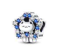 Abalorio de plata de ley 925 con diseño de gato, arcoíris, flor, fresa, aguacate, fruta, I Love You, corazón, mamá, madre, compatible con pulseras Pandora Charm Moments, Metal Plata de ley, No es una