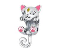 Abalorio de plata de ley 925 con diseño de gato para pulseras Pandora, regalos para amantes de las mascotas para mujeres y niñas