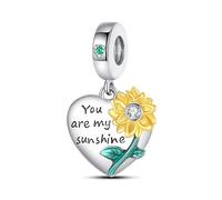 Abalorio de plata de ley 925 con diseño de girasol, diseño de rosas, atrapasueños, amor, familia, sol, flor de Navidad, para pulsera Pandora, one size, Plata de ley, Circón