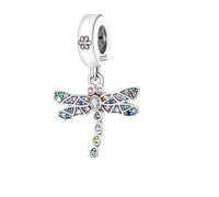 Abalorio de plata de ley 925 con diseño de libélula de la suerte, insecto, dragón, mosca, arco iris, compatible con pulseras Pandora