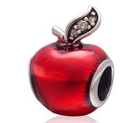 Abalorio de plata de ley 925 con diseño de manzana, esmalte rojo, dije de fruta de la suerte para pulsera Pandora