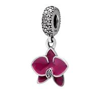 Abalorio de plata de ley 925 con diseño de orquídea, para pulsera Pandora (fucsia)
