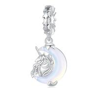 Abalorio de plata de ley 925 con diseño de unicornio y luna, compatible con pulseras Pandora para mujer